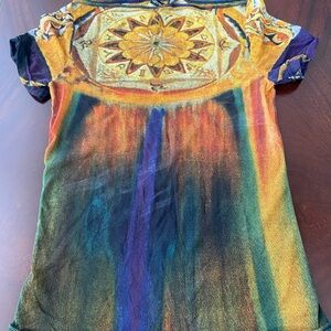Vivienne Tam Zodiac Chakra 90’sMesh Multicolor Short Sleeve Blouse-Top Size S-M